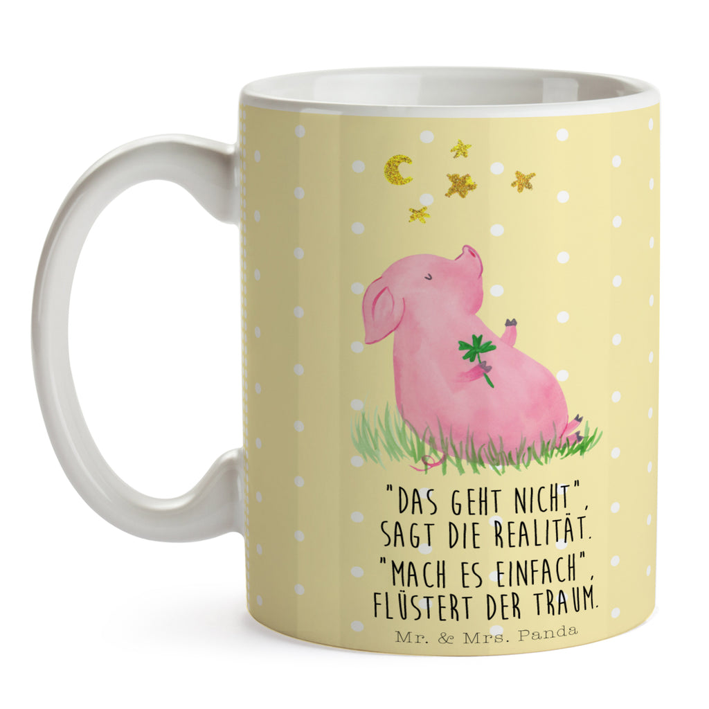 Tasse Glücksschwein Glücksschwein. Glück, Schwein, Schweinchen, Sterne, Sernchen, Ziele, Träume, Motivation, Glücksbringer Becher, Kaffeetasse, Kaffeebecher, Tee, Frühstück, Büro  süße Tiermotive, gute Laune, lustige Sprüche, Tiere