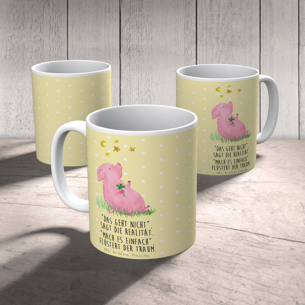 Tasse Glücksschwein Glücksschwein. Glück, Schwein, Schweinchen, Sterne, Sernchen, Ziele, Träume, Motivation, Glücksbringer Becher, Kaffeetasse, Kaffeebecher, Tee, Frühstück, Büro  süße Tiermotive, gute Laune, lustige Sprüche, Tiere