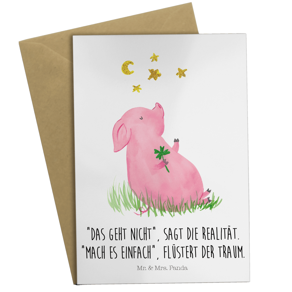 Grußkarte Glücksschwein Klappkarte, Einladungskarte, Glückwunschkarte, Hochzeitskarte, Geburtstagskarte, Karte, Tiermotive, Gute Laune, lustige Sprüche, Tiere, Glücksschwein. Glück, Schwein, Schweinchen, Sterne, Sernchen, Ziele, Träume, Motivation, Glücksbringer