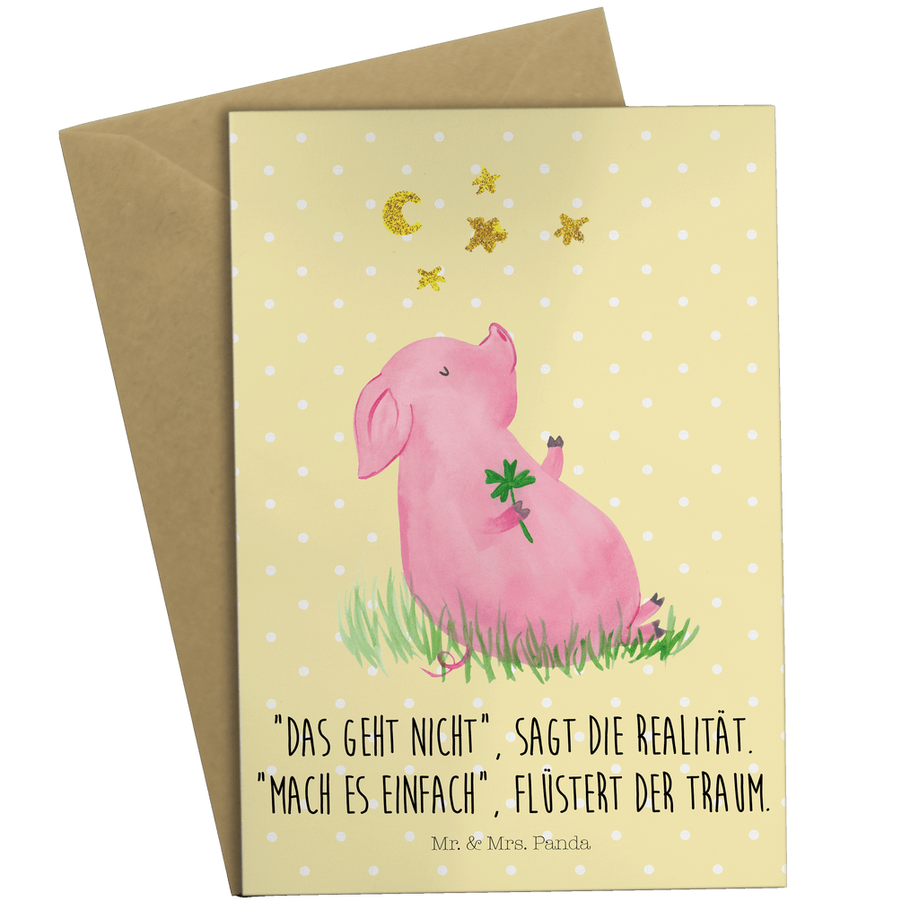 Grußkarte Glücksschwein Klappkarte, Einladungskarte, Glückwunschkarte, Hochzeitskarte, Geburtstagskarte, Karte, Tiermotive, Gute Laune, lustige Sprüche, Tiere, Glücksschwein. Glück, Schwein, Schweinchen, Sterne, Sernchen, Ziele, Träume, Motivation, Glücksbringer