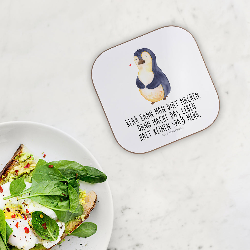 Quadratische Untersetzer Pinguin Diät Bierdeckel, Glasuntersetzer, Untersetzer Gläser, Getränkeuntersetzer, Pinguin, Pinguine, Diät, Abnehmen, Abspecken, Gewicht, Motivation, Selbstliebe, Körperliebe, Selbstrespekt