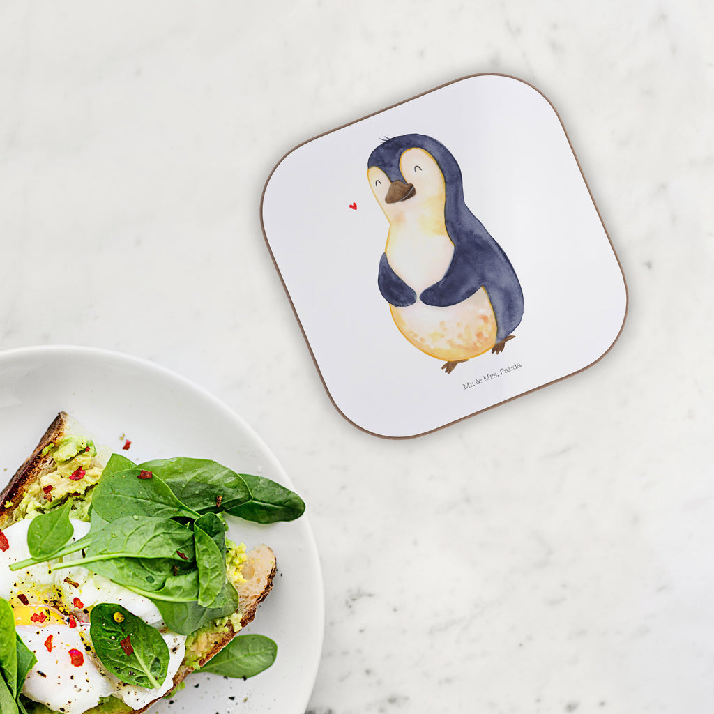 Quadratische Untersetzer Pinguin Diät Bierdeckel, Glasuntersetzer, Untersetzer Gläser, Getränkeuntersetzer, Pinguin, Pinguine, Diät, Abnehmen, Abspecken, Gewicht, Motivation, Selbstliebe, Körperliebe, Selbstrespekt