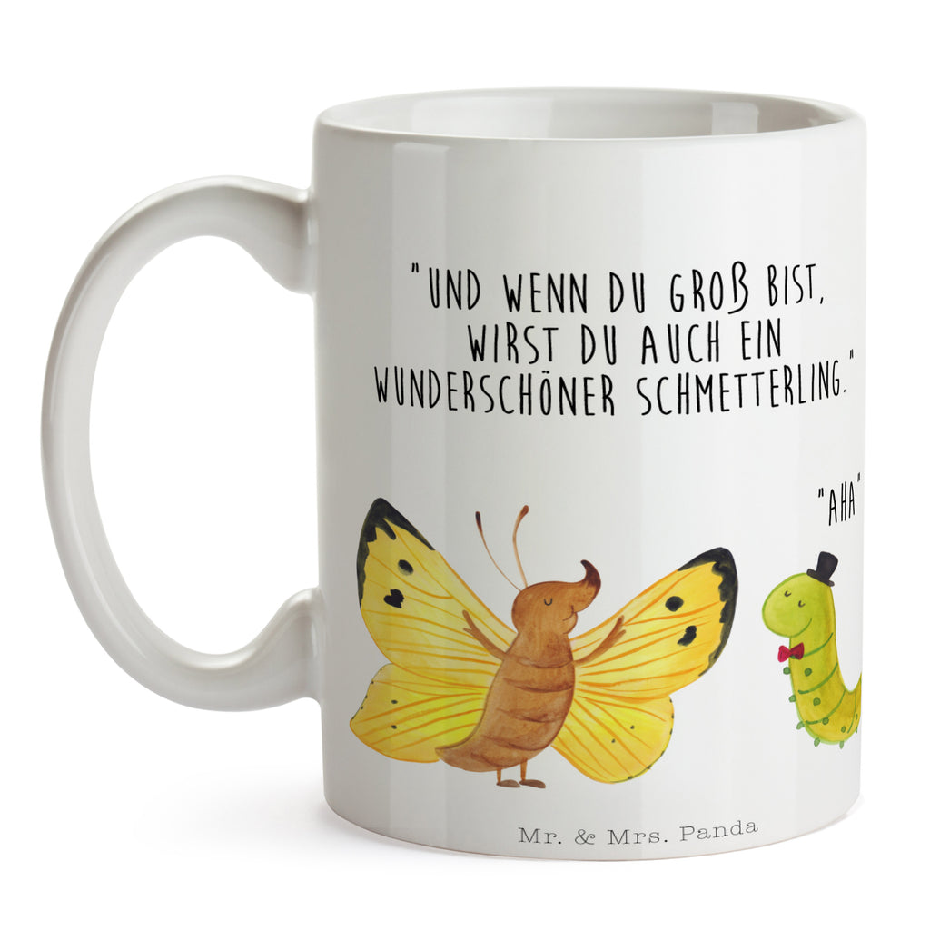 Tasse Raupe & Schmetterling Raupe, Schmetterling, Zitronenfalter, Entwicklung, Erwachsen werden, Kokon, Hut, Hütchen, Schönheit, Aufwachsen, Becher, Kaffeetasse, Kaffeebecher, Tee, Frühstück, Büro  süße Tiermotive, gute Laune, lustige Sprüche, Tiere