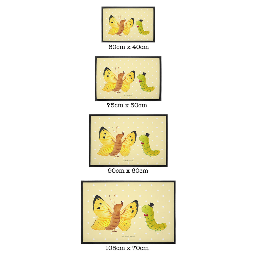 Fußmatte Raupe & Schmetterling Raupe, Schmetterling, Zitronenfalter, Entwicklung, Erwachsen werden, Kokon, Hut, Hütchen, Schönheit, Aufwachsen, Türvorleger, Schmutzmatte, Fußabtreter, Matte, Schmutzfänger, Fußabstreifer, Schmutzfangmatte, Türmatte, Motivfußmatte,  Haustürmatte, Vorleger  süße Tiermotive, gute Laune, lustige Sprüche, Tiere