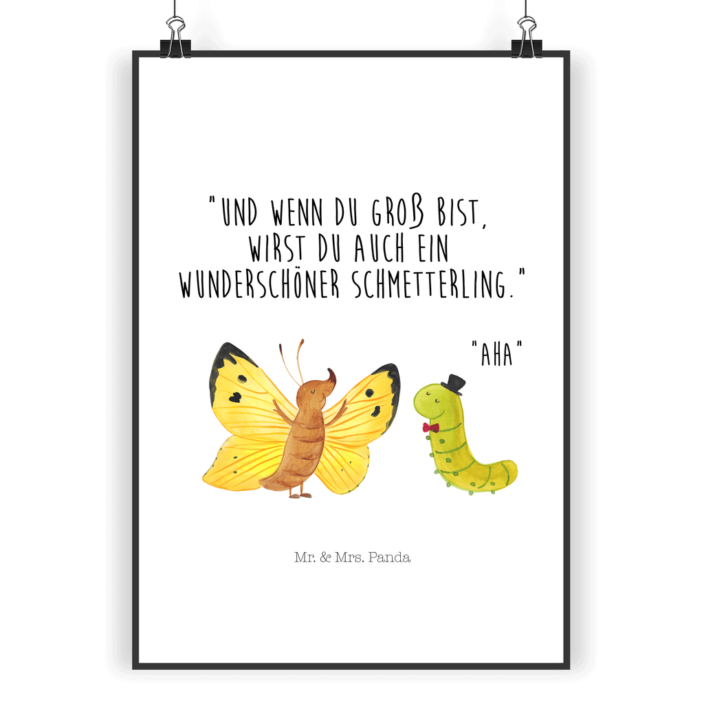 Poster Raupe & Schmetterling Poster, Wandposter, Bild, Wanddeko, Küchenposter, Kinderposter, Wanddeko Bild, Raumdekoration, Wanddekoration, Handgemaltes Poster, Mr. & Mrs. Panda Poster, Designposter, Kunstdruck, Posterdruck, Tiermotive, Gute Laune, lustige Sprüche, Tiere, Raupe, Schmetterling, Zitronenfalter, Entwicklung, Erwachsen werden, Kokon, Hut, Hütchen, Schönheit, Aufwachsen