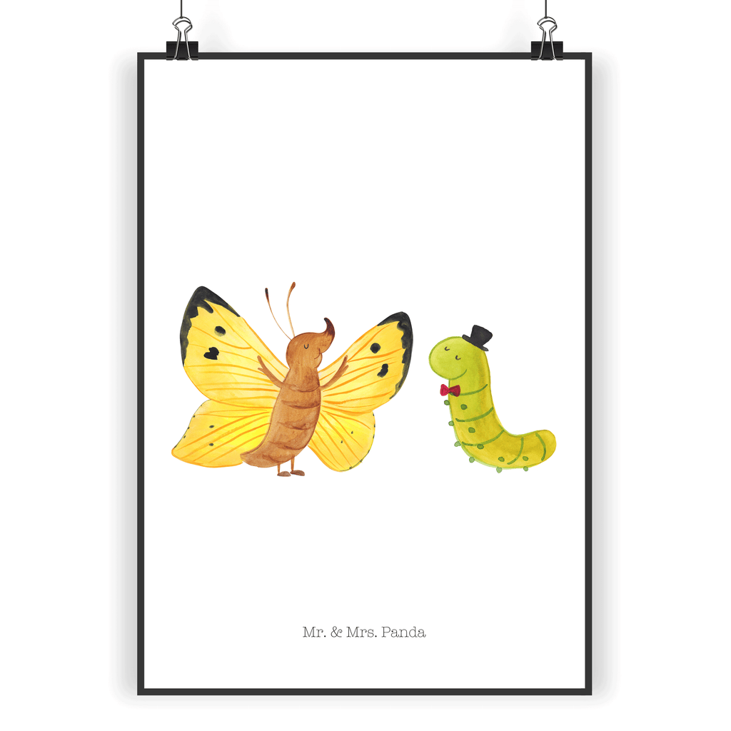 Poster Raupe & Schmetterling Poster, Wandposter, Bild, Wanddeko, Küchenposter, Kinderposter, Wanddeko Bild, Raumdekoration, Wanddekoration, Handgemaltes Poster, Mr. & Mrs. Panda Poster, Designposter, Kunstdruck, Posterdruck, Tiermotive, Gute Laune, lustige Sprüche, Tiere, Raupe, Schmetterling, Zitronenfalter, Entwicklung, Erwachsen werden, Kokon, Hut, Hütchen, Schönheit, Aufwachsen