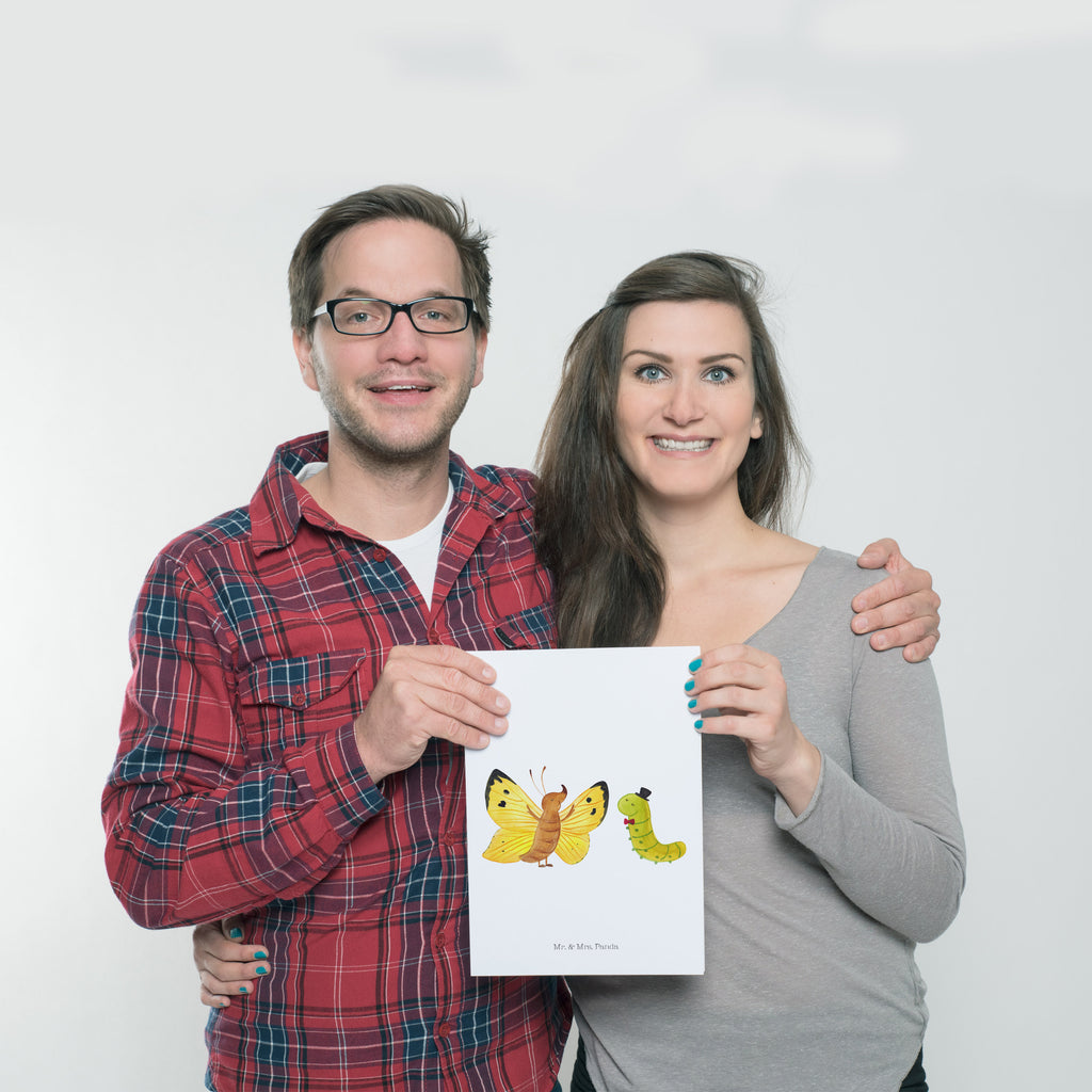 Poster Raupe & Schmetterling Poster, Wandposter, Bild, Wanddeko, Küchenposter, Kinderposter, Wanddeko Bild, Raumdekoration, Wanddekoration, Handgemaltes Poster, Mr. & Mrs. Panda Poster, Designposter, Kunstdruck, Posterdruck, Tiermotive, Gute Laune, lustige Sprüche, Tiere, Raupe, Schmetterling, Zitronenfalter, Entwicklung, Erwachsen werden, Kokon, Hut, Hütchen, Schönheit, Aufwachsen