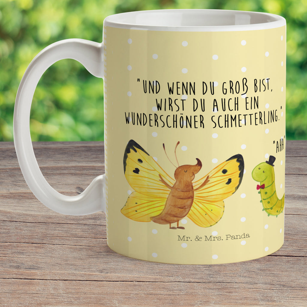 Kindertasse Raupe & Schmetterling Kunststoff Tasse, Kindergarten, Tasse, Trinkbecher, Camping Becher, Kaffeetasse, Kunststoffbecher, Kindergartenbecher, Outdoorgeschirr, Kunststoffgeschirr, Reisebecher, Reisetasse, Kinderbecher, Tiermotive, Gute Laune, lustige Sprüche, Tiere, Raupe, Schmetterling, Zitronenfalter, Entwicklung, Erwachsen werden, Kokon, Hut, Hütchen, Schönheit, Aufwachsen