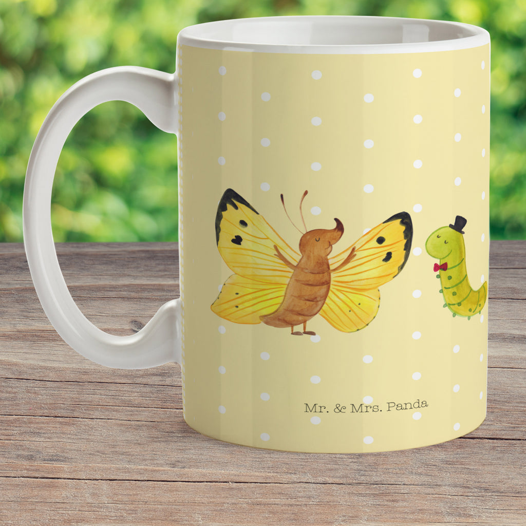 Kindertasse Raupe & Schmetterling Kunststoff Tasse, Kindergarten, Tasse, Trinkbecher, Camping Becher, Kaffeetasse, Kunststoffbecher, Kindergartenbecher, Outdoorgeschirr, Kunststoffgeschirr, Reisebecher, Reisetasse, Kinderbecher, Tiermotive, Gute Laune, lustige Sprüche, Tiere, Raupe, Schmetterling, Zitronenfalter, Entwicklung, Erwachsen werden, Kokon, Hut, Hütchen, Schönheit, Aufwachsen