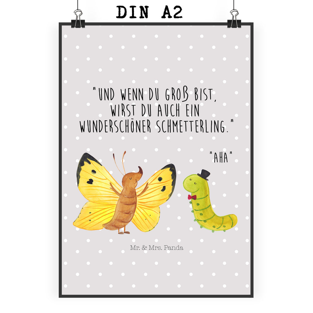 Poster Raupe & Schmetterling Poster, Wandposter, Bild, Wanddeko, Küchenposter, Kinderposter, Wanddeko Bild, Raumdekoration, Wanddekoration, Handgemaltes Poster, Mr. & Mrs. Panda Poster, Designposter, Kunstdruck, Posterdruck, Tiermotive, Gute Laune, lustige Sprüche, Tiere, Raupe, Schmetterling, Zitronenfalter, Entwicklung, Erwachsen werden, Kokon, Hut, Hütchen, Schönheit, Aufwachsen