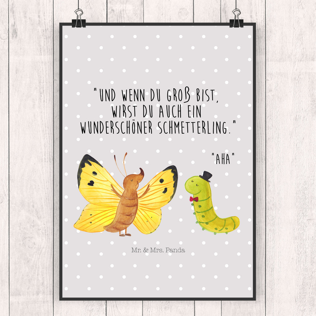 Poster Raupe & Schmetterling Poster, Wandposter, Bild, Wanddeko, Küchenposter, Kinderposter, Wanddeko Bild, Raumdekoration, Wanddekoration, Handgemaltes Poster, Mr. & Mrs. Panda Poster, Designposter, Kunstdruck, Posterdruck, Tiermotive, Gute Laune, lustige Sprüche, Tiere, Raupe, Schmetterling, Zitronenfalter, Entwicklung, Erwachsen werden, Kokon, Hut, Hütchen, Schönheit, Aufwachsen