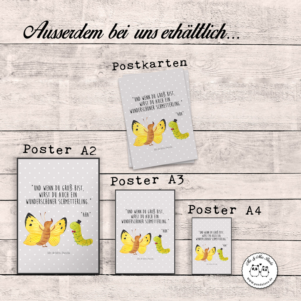 Poster Raupe & Schmetterling Poster, Wandposter, Bild, Wanddeko, Küchenposter, Kinderposter, Wanddeko Bild, Raumdekoration, Wanddekoration, Handgemaltes Poster, Mr. & Mrs. Panda Poster, Designposter, Kunstdruck, Posterdruck, Tiermotive, Gute Laune, lustige Sprüche, Tiere, Raupe, Schmetterling, Zitronenfalter, Entwicklung, Erwachsen werden, Kokon, Hut, Hütchen, Schönheit, Aufwachsen