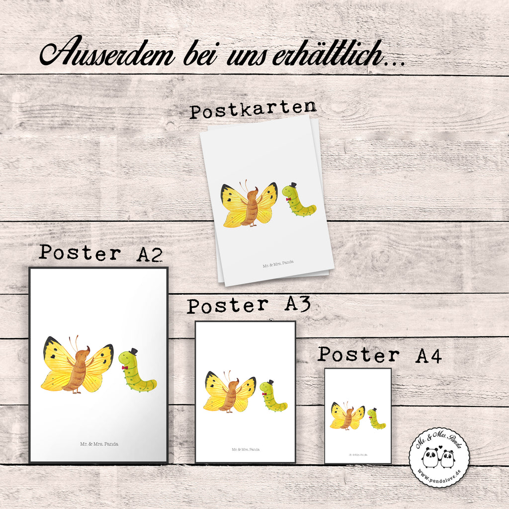Poster Raupe & Schmetterling Poster, Wandposter, Bild, Wanddeko, Küchenposter, Kinderposter, Wanddeko Bild, Raumdekoration, Wanddekoration, Handgemaltes Poster, Mr. & Mrs. Panda Poster, Designposter, Kunstdruck, Posterdruck, Tiermotive, Gute Laune, lustige Sprüche, Tiere, Raupe, Schmetterling, Zitronenfalter, Entwicklung, Erwachsen werden, Kokon, Hut, Hütchen, Schönheit, Aufwachsen
