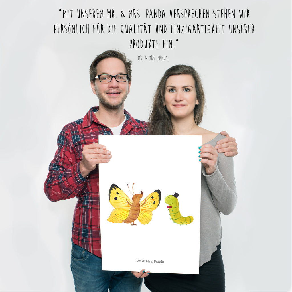 Poster Raupe & Schmetterling Poster, Wandposter, Bild, Wanddeko, Küchenposter, Kinderposter, Wanddeko Bild, Raumdekoration, Wanddekoration, Handgemaltes Poster, Mr. & Mrs. Panda Poster, Designposter, Kunstdruck, Posterdruck, Tiermotive, Gute Laune, lustige Sprüche, Tiere, Raupe, Schmetterling, Zitronenfalter, Entwicklung, Erwachsen werden, Kokon, Hut, Hütchen, Schönheit, Aufwachsen