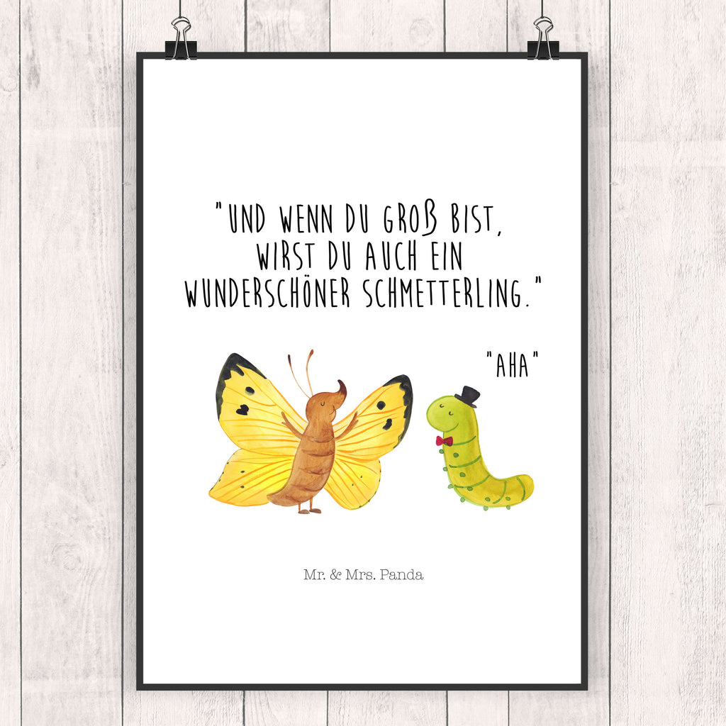 Poster Raupe & Schmetterling Poster, Wandposter, Bild, Wanddeko, Küchenposter, Kinderposter, Wanddeko Bild, Raumdekoration, Wanddekoration, Handgemaltes Poster, Mr. & Mrs. Panda Poster, Designposter, Kunstdruck, Posterdruck, Tiermotive, Gute Laune, lustige Sprüche, Tiere, Raupe, Schmetterling, Zitronenfalter, Entwicklung, Erwachsen werden, Kokon, Hut, Hütchen, Schönheit, Aufwachsen