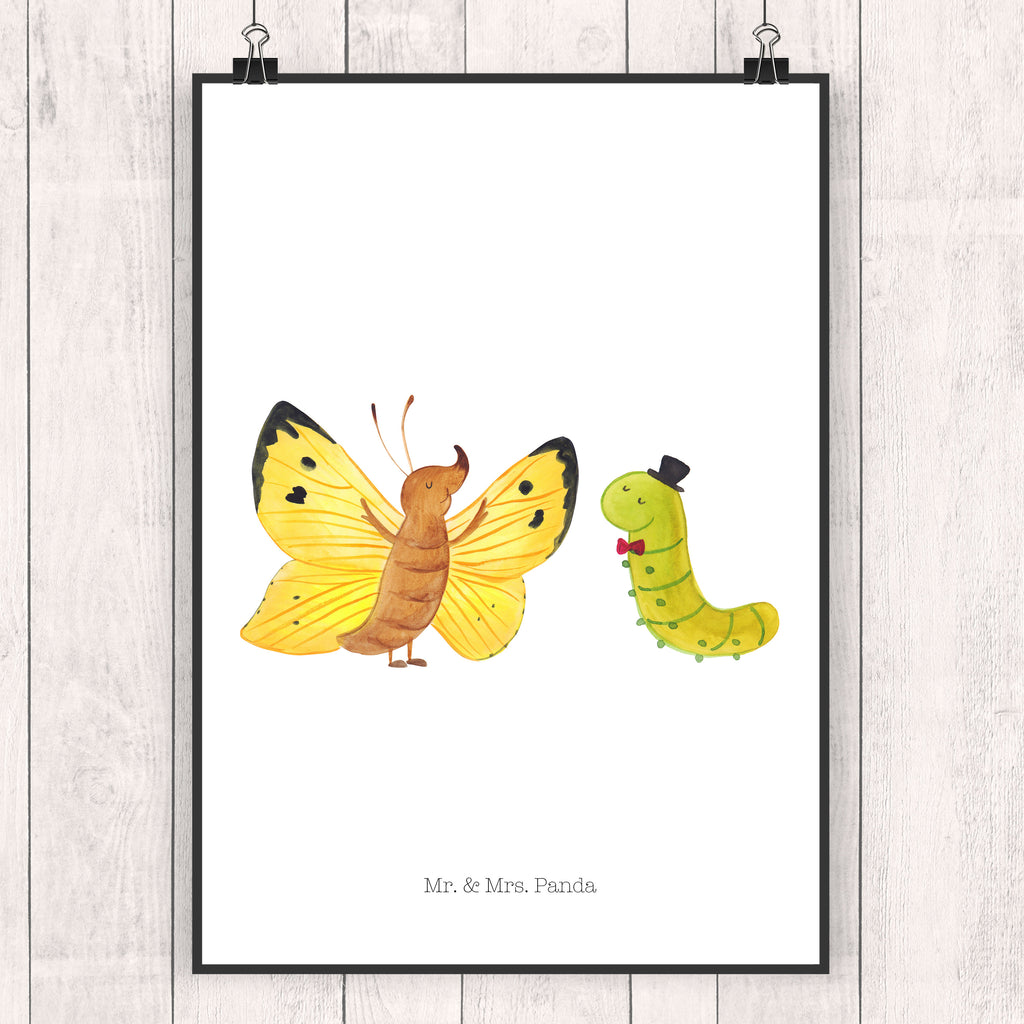 Poster Raupe & Schmetterling Poster, Wandposter, Bild, Wanddeko, Küchenposter, Kinderposter, Wanddeko Bild, Raumdekoration, Wanddekoration, Handgemaltes Poster, Mr. & Mrs. Panda Poster, Designposter, Kunstdruck, Posterdruck, Tiermotive, Gute Laune, lustige Sprüche, Tiere, Raupe, Schmetterling, Zitronenfalter, Entwicklung, Erwachsen werden, Kokon, Hut, Hütchen, Schönheit, Aufwachsen
