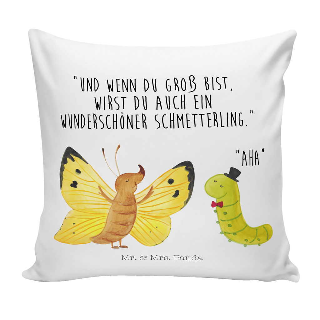 40x40 Kissen Raupe & Schmetterling Kissenhülle, Kopfkissen, Sofakissen, Dekokissen, Motivkissen, Tiermotive, Gute Laune, lustige Sprüche, Tiere, Raupe, Schmetterling, Zitronenfalter, Entwicklung, Erwachsen werden, Kokon, Hut, Hütchen, Schönheit, Aufwachsen