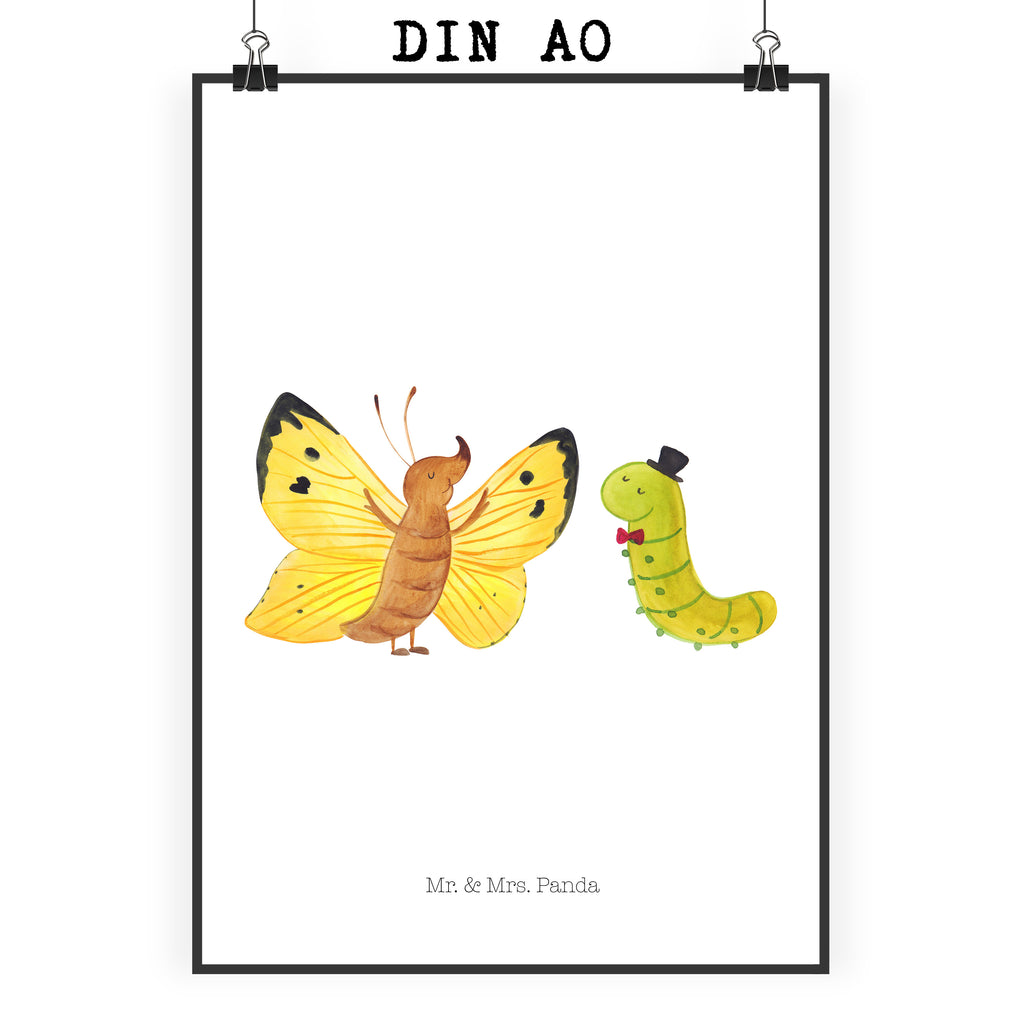 Poster Raupe & Schmetterling Poster, Wandposter, Bild, Wanddeko, Küchenposter, Kinderposter, Wanddeko Bild, Raumdekoration, Wanddekoration, Handgemaltes Poster, Mr. & Mrs. Panda Poster, Designposter, Kunstdruck, Posterdruck, Tiermotive, Gute Laune, lustige Sprüche, Tiere, Raupe, Schmetterling, Zitronenfalter, Entwicklung, Erwachsen werden, Kokon, Hut, Hütchen, Schönheit, Aufwachsen
