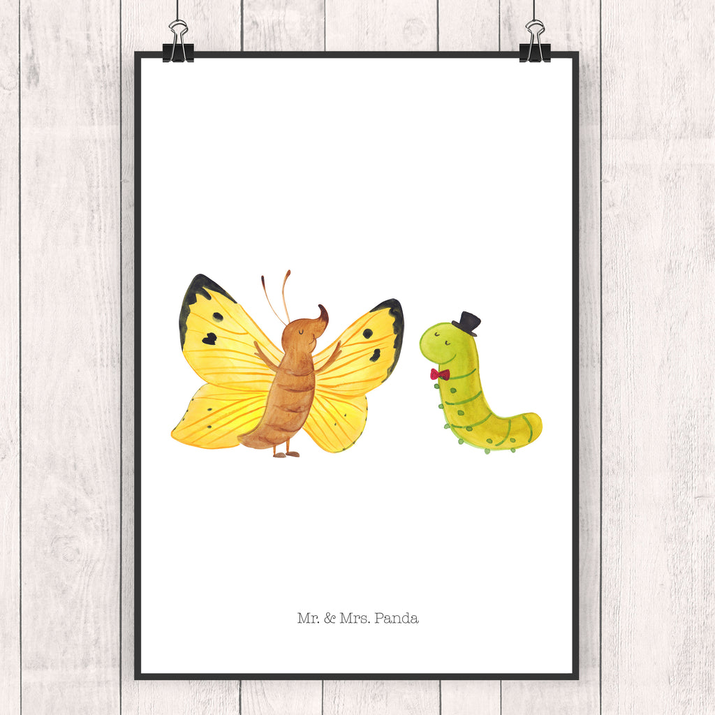 Poster Raupe & Schmetterling Poster, Wandposter, Bild, Wanddeko, Küchenposter, Kinderposter, Wanddeko Bild, Raumdekoration, Wanddekoration, Handgemaltes Poster, Mr. & Mrs. Panda Poster, Designposter, Kunstdruck, Posterdruck, Tiermotive, Gute Laune, lustige Sprüche, Tiere, Raupe, Schmetterling, Zitronenfalter, Entwicklung, Erwachsen werden, Kokon, Hut, Hütchen, Schönheit, Aufwachsen