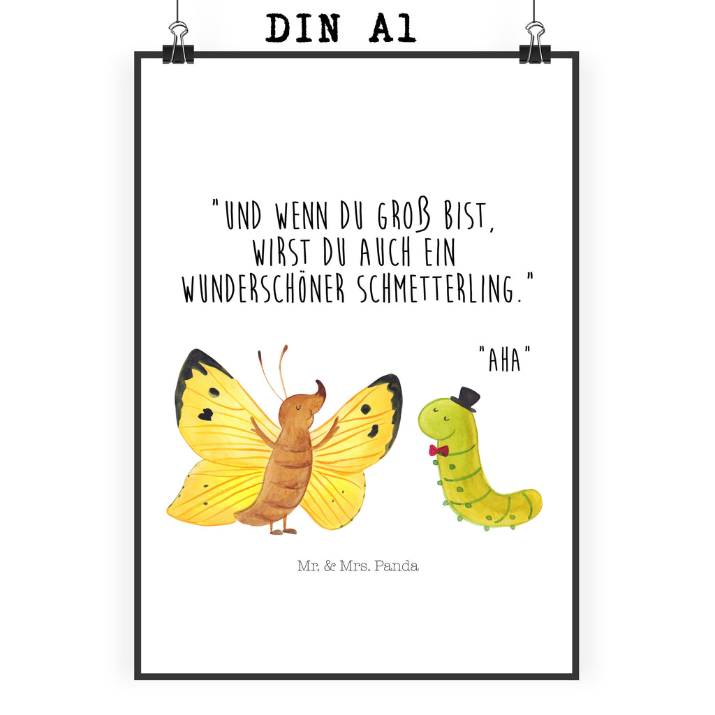 Poster Raupe & Schmetterling Poster, Wandposter, Bild, Wanddeko, Küchenposter, Kinderposter, Wanddeko Bild, Raumdekoration, Wanddekoration, Handgemaltes Poster, Mr. & Mrs. Panda Poster, Designposter, Kunstdruck, Posterdruck, Tiermotive, Gute Laune, lustige Sprüche, Tiere, Raupe, Schmetterling, Zitronenfalter, Entwicklung, Erwachsen werden, Kokon, Hut, Hütchen, Schönheit, Aufwachsen