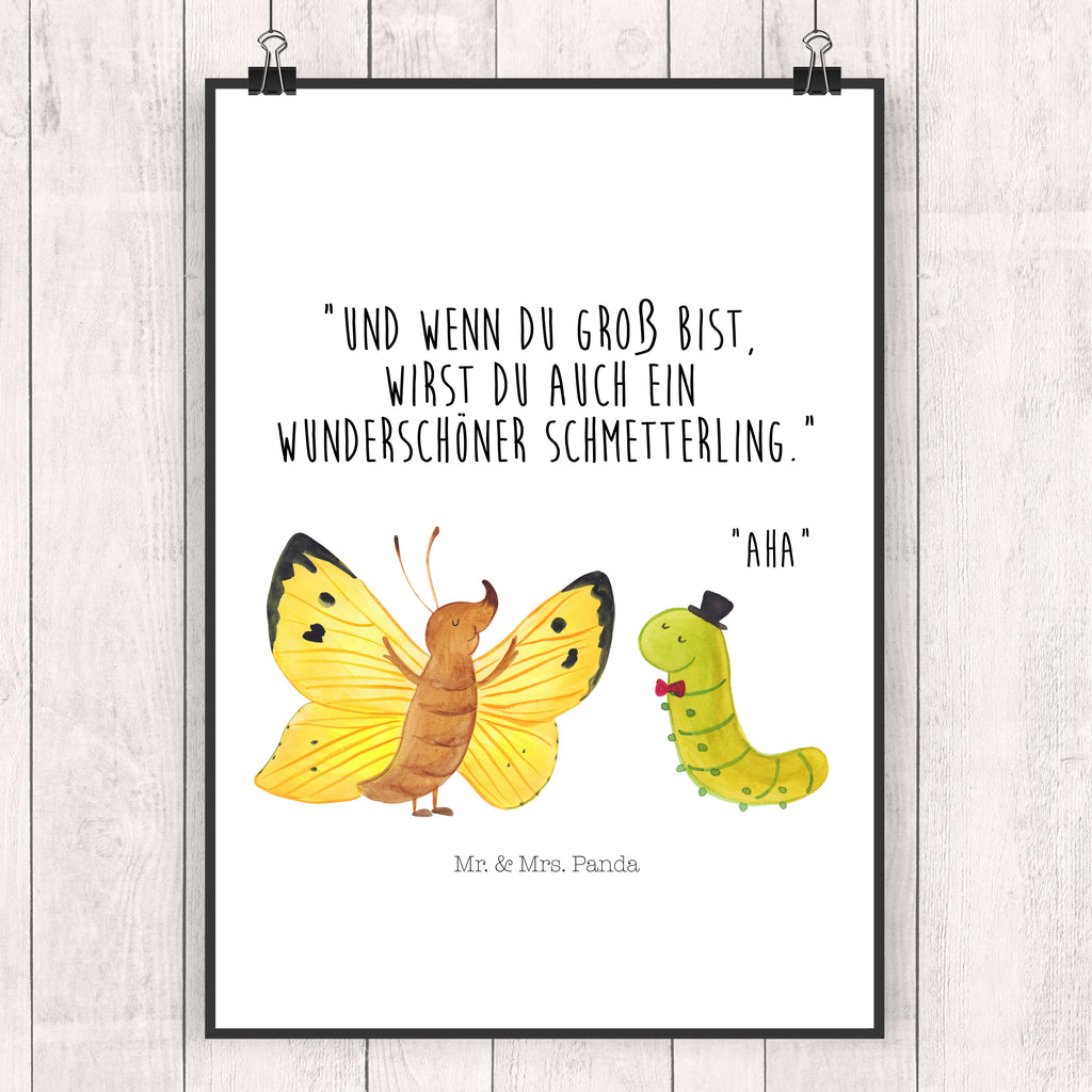 Poster Raupe & Schmetterling Poster, Wandposter, Bild, Wanddeko, Küchenposter, Kinderposter, Wanddeko Bild, Raumdekoration, Wanddekoration, Handgemaltes Poster, Mr. & Mrs. Panda Poster, Designposter, Kunstdruck, Posterdruck, Tiermotive, Gute Laune, lustige Sprüche, Tiere, Raupe, Schmetterling, Zitronenfalter, Entwicklung, Erwachsen werden, Kokon, Hut, Hütchen, Schönheit, Aufwachsen