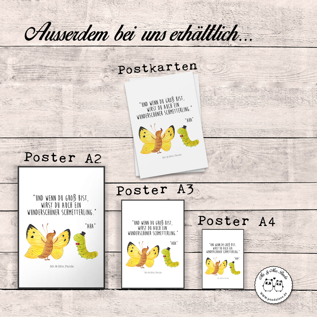 Poster Raupe & Schmetterling Poster, Wandposter, Bild, Wanddeko, Küchenposter, Kinderposter, Wanddeko Bild, Raumdekoration, Wanddekoration, Handgemaltes Poster, Mr. & Mrs. Panda Poster, Designposter, Kunstdruck, Posterdruck, Tiermotive, Gute Laune, lustige Sprüche, Tiere, Raupe, Schmetterling, Zitronenfalter, Entwicklung, Erwachsen werden, Kokon, Hut, Hütchen, Schönheit, Aufwachsen