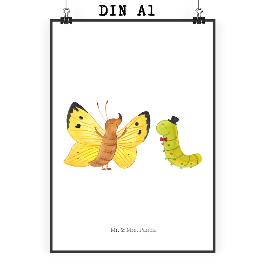 Poster Raupe & Schmetterling Poster, Wandposter, Bild, Wanddeko, Küchenposter, Kinderposter, Wanddeko Bild, Raumdekoration, Wanddekoration, Handgemaltes Poster, Mr. & Mrs. Panda Poster, Designposter, Kunstdruck, Posterdruck, Tiermotive, Gute Laune, lustige Sprüche, Tiere, Raupe, Schmetterling, Zitronenfalter, Entwicklung, Erwachsen werden, Kokon, Hut, Hütchen, Schönheit, Aufwachsen