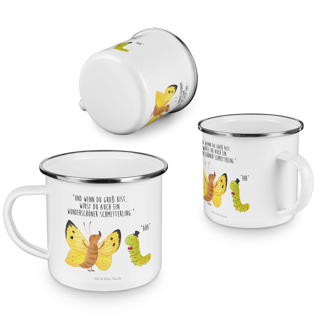 Camping Emaille Tasse Raupe & Schmetterling Campingtasse, Trinkbecher, Metalltasse, Outdoor Tasse, Emaille Trinkbecher, Blechtasse Outdoor, Emaille Campingbecher, Edelstahl Trinkbecher, Metalltasse für Camping, Kaffee Blechtasse, Camping Tasse Metall, Tiermotive, Gute Laune, lustige Sprüche, Tiere, Raupe, Schmetterling, Zitronenfalter, Entwicklung, Erwachsen werden, Kokon, Hut, Hütchen, Schönheit, Aufwachsen
