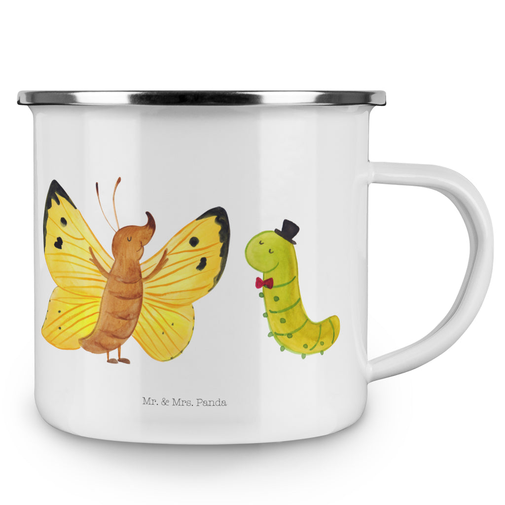 Camping Emaille Tasse Raupe & Schmetterling Campingtasse, Trinkbecher, Metalltasse, Outdoor Tasse, Emaille Trinkbecher, Blechtasse Outdoor, Emaille Campingbecher, Edelstahl Trinkbecher, Metalltasse für Camping, Kaffee Blechtasse, Camping Tasse Metall, Tiermotive, Gute Laune, lustige Sprüche, Tiere, Raupe, Schmetterling, Zitronenfalter, Entwicklung, Erwachsen werden, Kokon, Hut, Hütchen, Schönheit, Aufwachsen