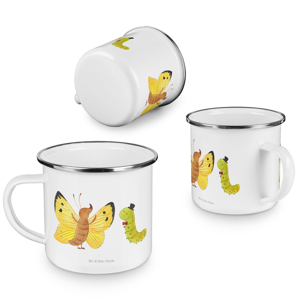 Camping Emaille Tasse Raupe & Schmetterling Campingtasse, Trinkbecher, Metalltasse, Outdoor Tasse, Emaille Trinkbecher, Blechtasse Outdoor, Emaille Campingbecher, Edelstahl Trinkbecher, Metalltasse für Camping, Kaffee Blechtasse, Camping Tasse Metall, Tiermotive, Gute Laune, lustige Sprüche, Tiere, Raupe, Schmetterling, Zitronenfalter, Entwicklung, Erwachsen werden, Kokon, Hut, Hütchen, Schönheit, Aufwachsen