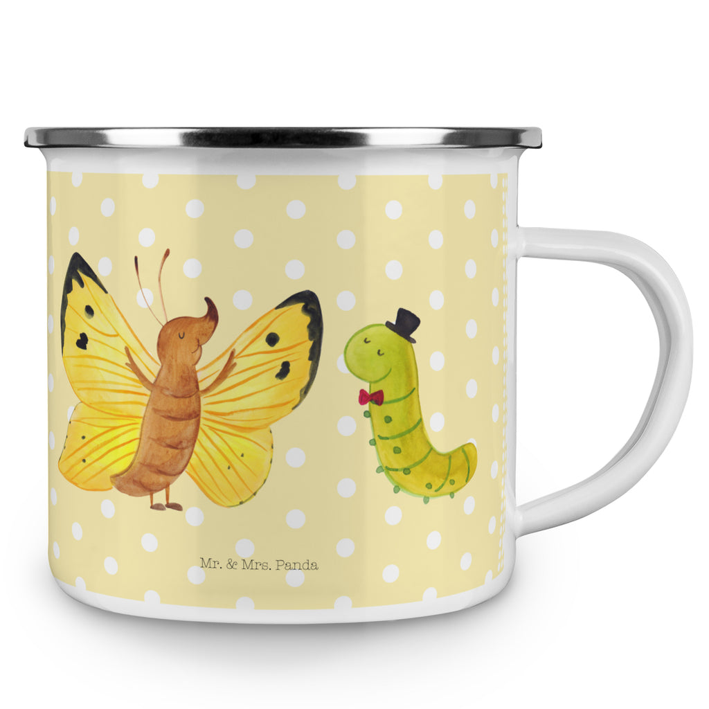 Camping Emaille Tasse Raupe & Schmetterling Campingtasse, Trinkbecher, Metalltasse, Outdoor Tasse, Emaille Trinkbecher, Blechtasse Outdoor, Emaille Campingbecher, Edelstahl Trinkbecher, Metalltasse für Camping, Kaffee Blechtasse, Camping Tasse Metall, Tiermotive, Gute Laune, lustige Sprüche, Tiere, Raupe, Schmetterling, Zitronenfalter, Entwicklung, Erwachsen werden, Kokon, Hut, Hütchen, Schönheit, Aufwachsen