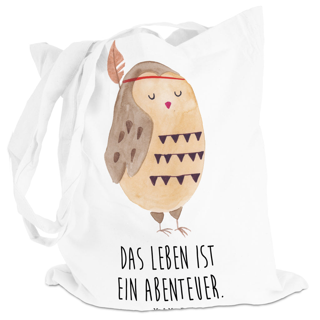 Tragetasche Eule Federschmuck Beuteltasche, Beutel, Einkaufstasche, Jutebeutel, Stoffbeutel, Eule, Eule Deko, Owl, Das Leben ist ein Abenteuer, Reisespruch, Federschmuck, Dekoration