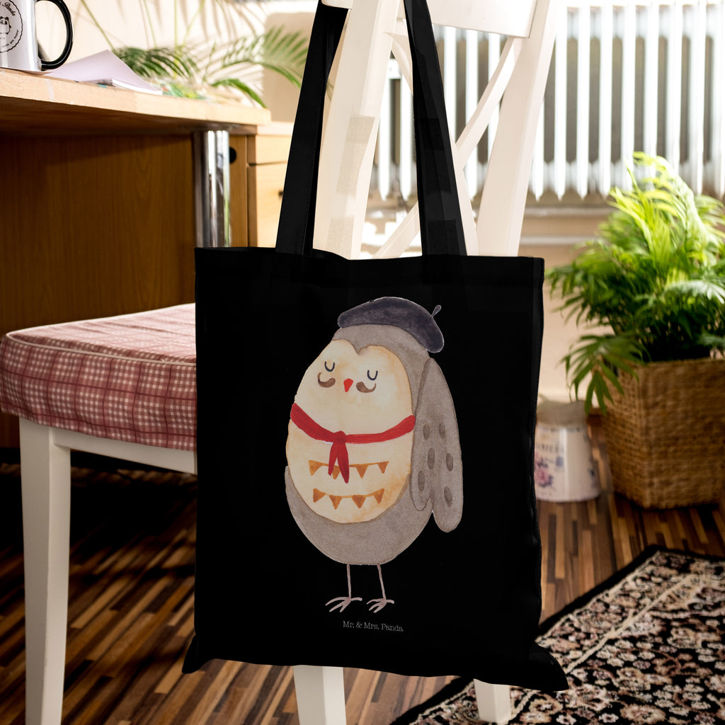 Tragetasche Eule Französisch Beuteltasche, Beutel, Einkaufstasche, Jutebeutel, Stoffbeutel, Eule, Eulen, Eule Deko, Owl, hibou, La vie est belle, das Leben ist schön, Spruch schön, Spruch Französisch, Frankreich