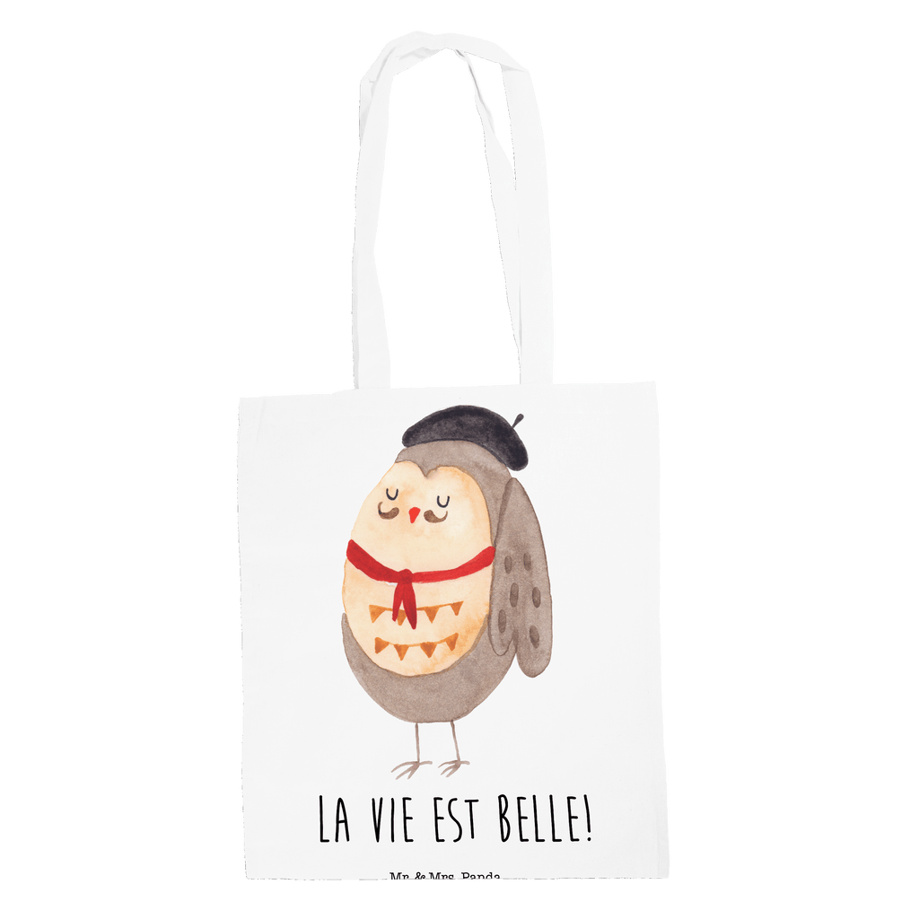 Tragetasche Eule Französisch Beuteltasche, Beutel, Einkaufstasche, Jutebeutel, Stoffbeutel, Eule, Eulen, Eule Deko, Owl, hibou, La vie est belle, das Leben ist schön, Spruch schön, Spruch Französisch, Frankreich