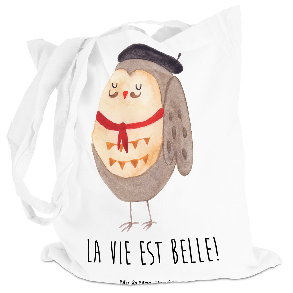 Tragetasche Eule Französisch Beuteltasche, Beutel, Einkaufstasche, Jutebeutel, Stoffbeutel, Eule, Eulen, Eule Deko, Owl, hibou, La vie est belle, das Leben ist schön, Spruch schön, Spruch Französisch, Frankreich