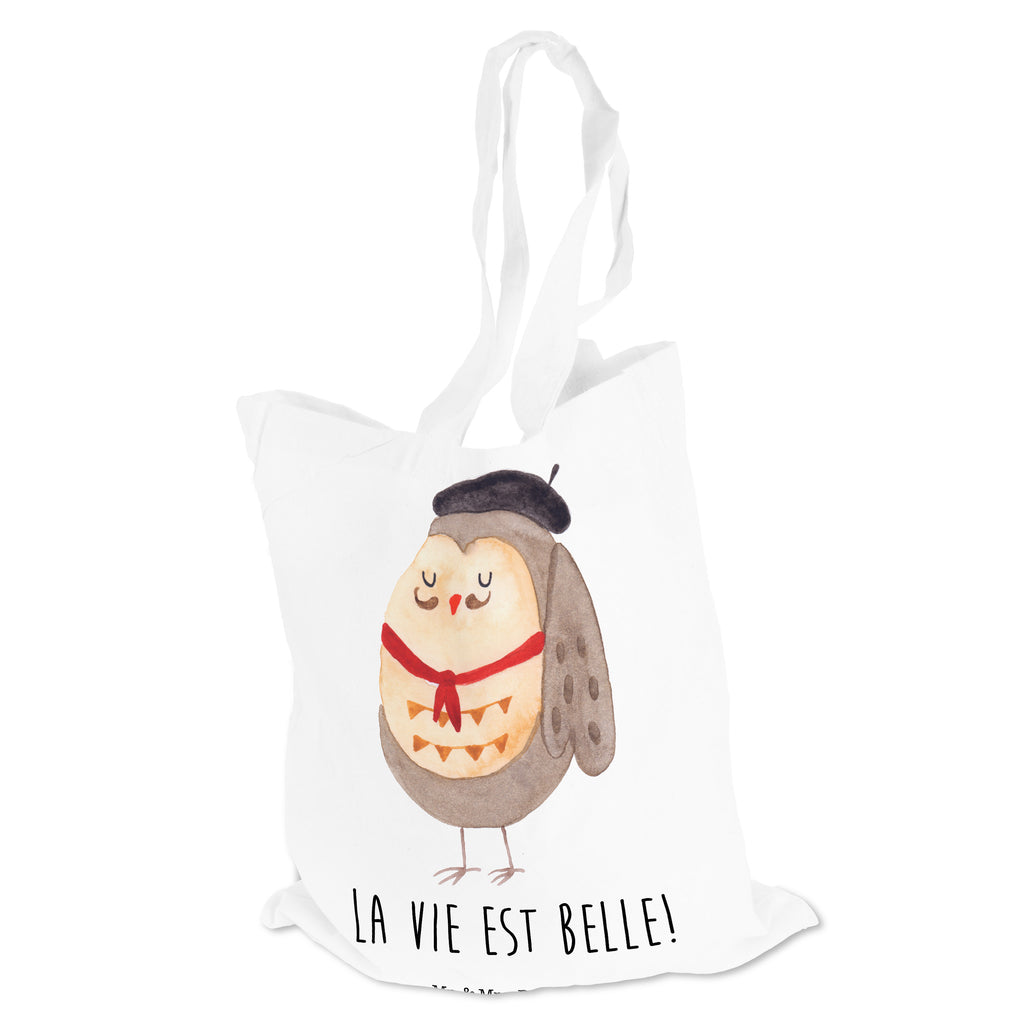 Tragetasche Eule Französisch Beuteltasche, Beutel, Einkaufstasche, Jutebeutel, Stoffbeutel, Eule, Eulen, Eule Deko, Owl, hibou, La vie est belle, das Leben ist schön, Spruch schön, Spruch Französisch, Frankreich