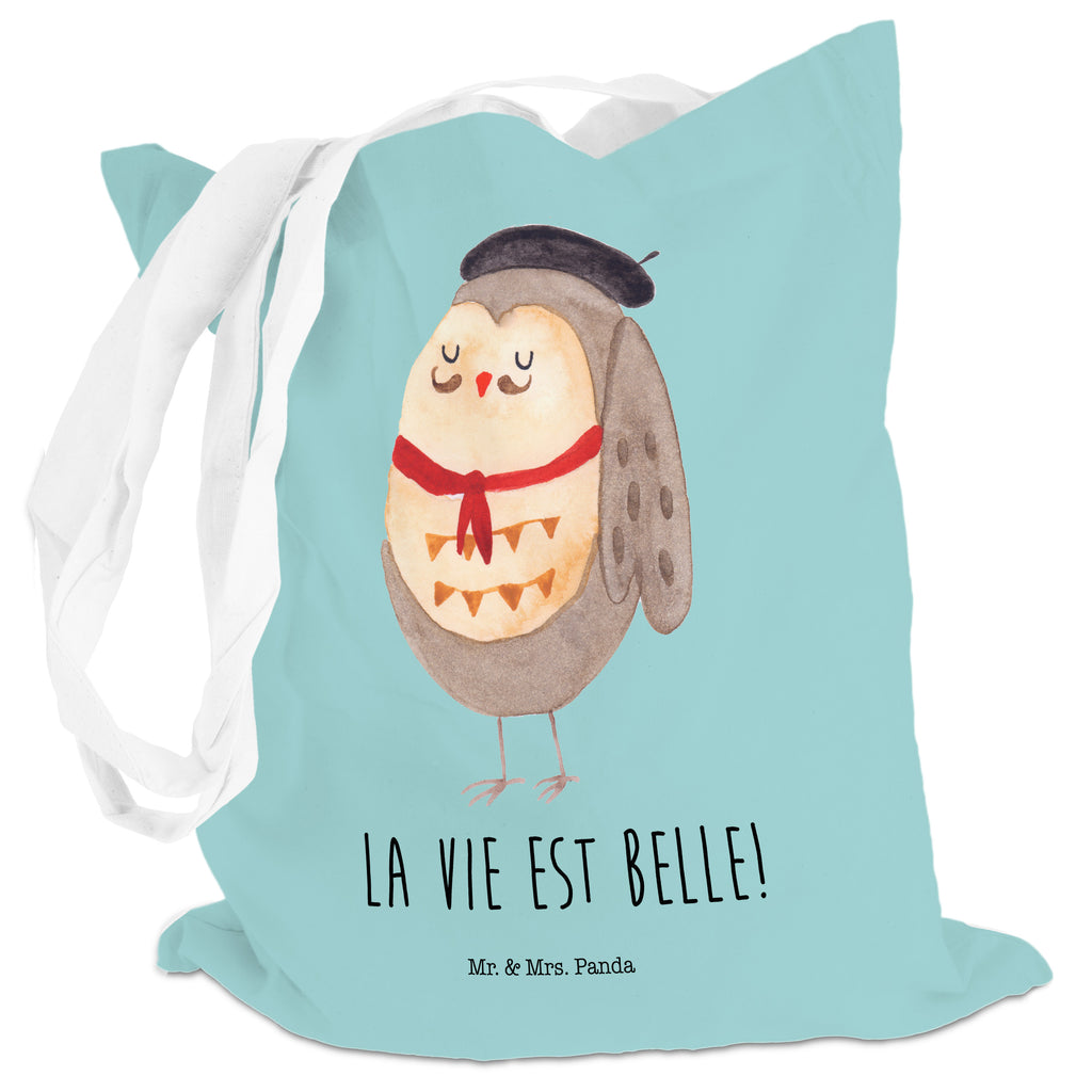 Tragetasche Eule Französisch Beuteltasche, Beutel, Einkaufstasche, Jutebeutel, Stoffbeutel, Eule, Eulen, Eule Deko, Owl, hibou, La vie est belle, das Leben ist schön, Spruch schön, Spruch Französisch, Frankreich