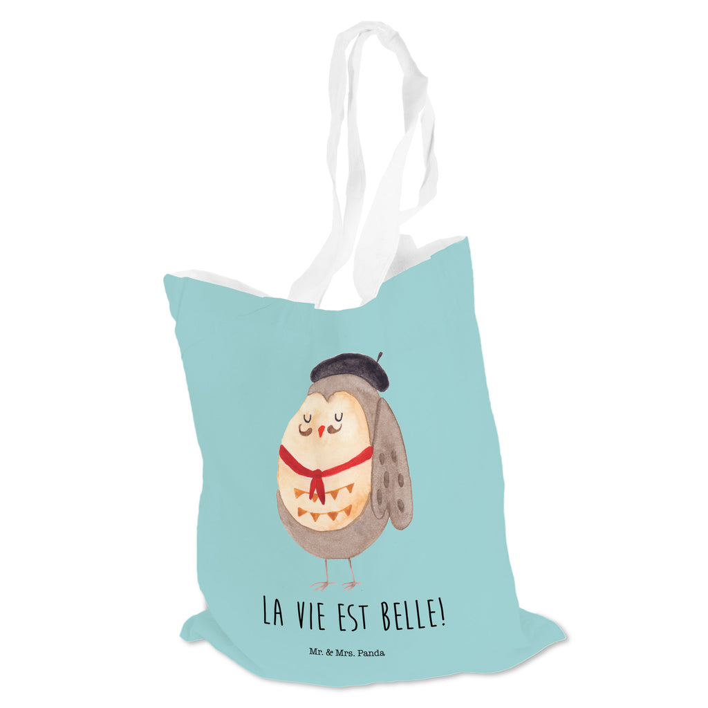 Tragetasche Eule Französisch Beuteltasche, Beutel, Einkaufstasche, Jutebeutel, Stoffbeutel, Eule, Eulen, Eule Deko, Owl, hibou, La vie est belle, das Leben ist schön, Spruch schön, Spruch Französisch, Frankreich