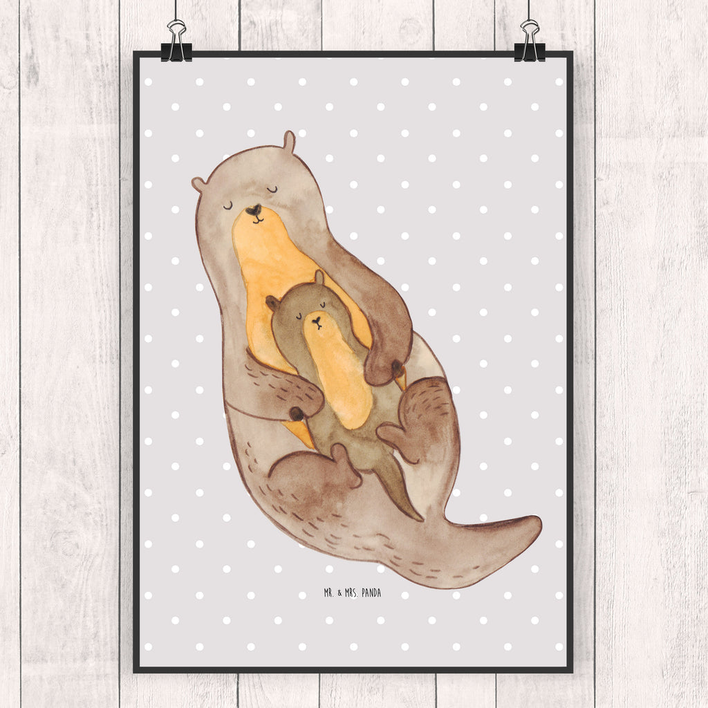 Poster Otter mit Kind Poster, Wandposter, Bild, Wanddeko, Küchenposter, Kinderposter, Wanddeko Bild, Raumdekoration, Wanddekoration, Handgemaltes Poster, Mr. & Mrs. Panda Poster, Designposter, Kunstdruck, Posterdruck, Otter, Fischotter, Seeotter, Otter Seeotter See Otter