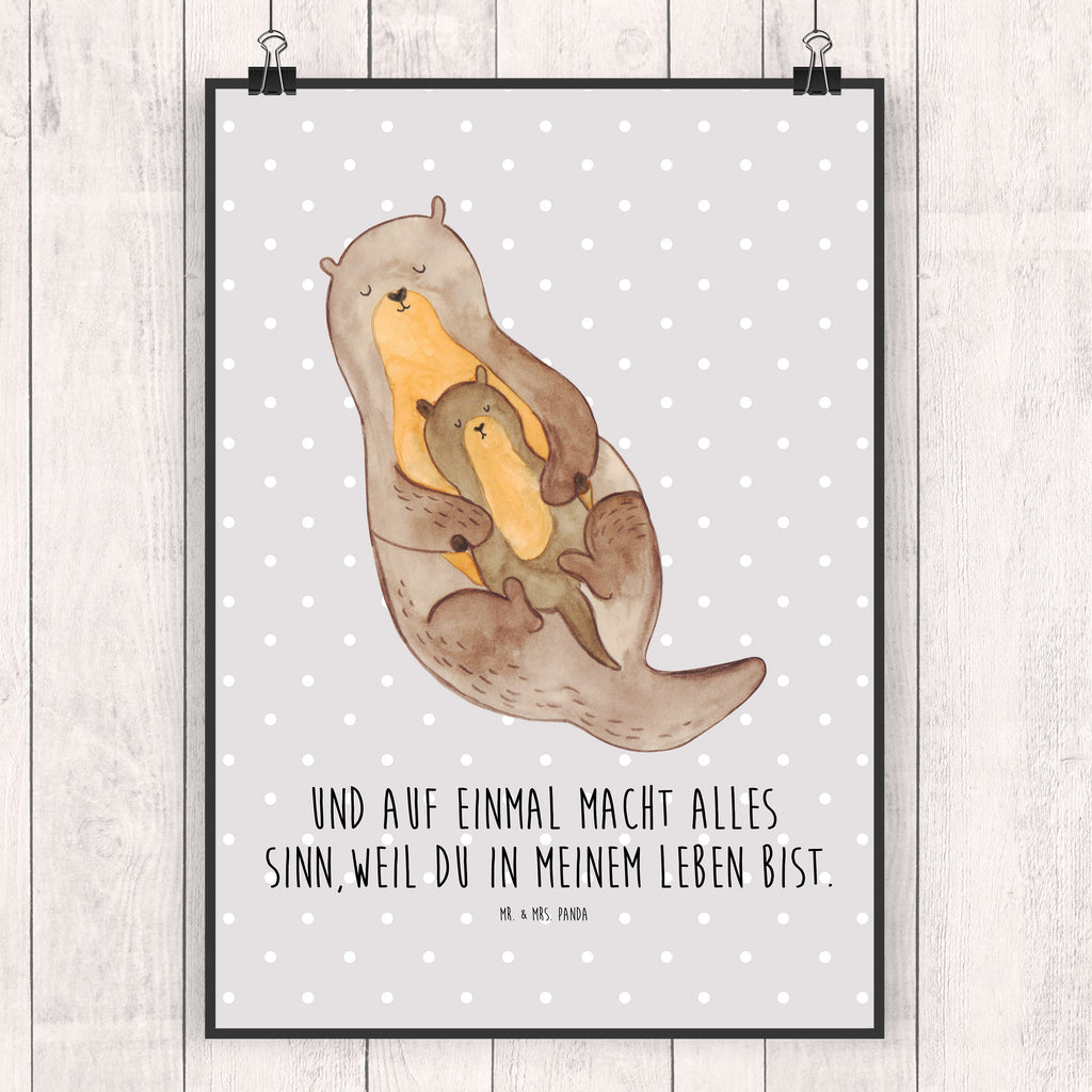 Poster Otter mit Kind Poster, Wandposter, Bild, Wanddeko, Küchenposter, Kinderposter, Wanddeko Bild, Raumdekoration, Wanddekoration, Handgemaltes Poster, Mr. & Mrs. Panda Poster, Designposter, Kunstdruck, Posterdruck, Otter, Fischotter, Seeotter, Otter Seeotter See Otter