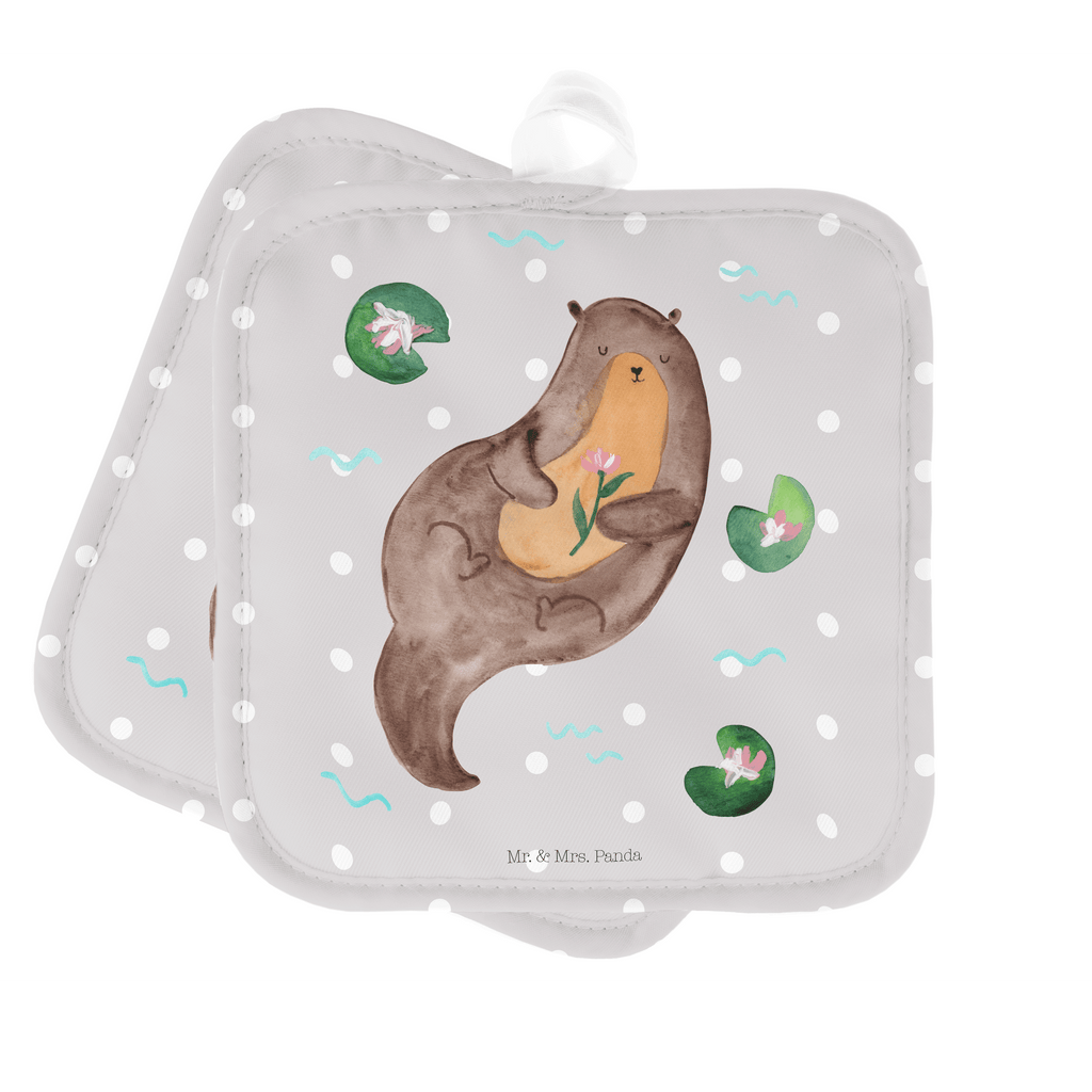 2er Set Topflappen  Otter mit Seerose Topflappen, Topfuntersetzer, Ofenhandschuh, Topflappen Set, Topflappen lustig, Topflappen mit Spruch, Otter, Fischotter, Seeotter, Otter Seeotter See Otter