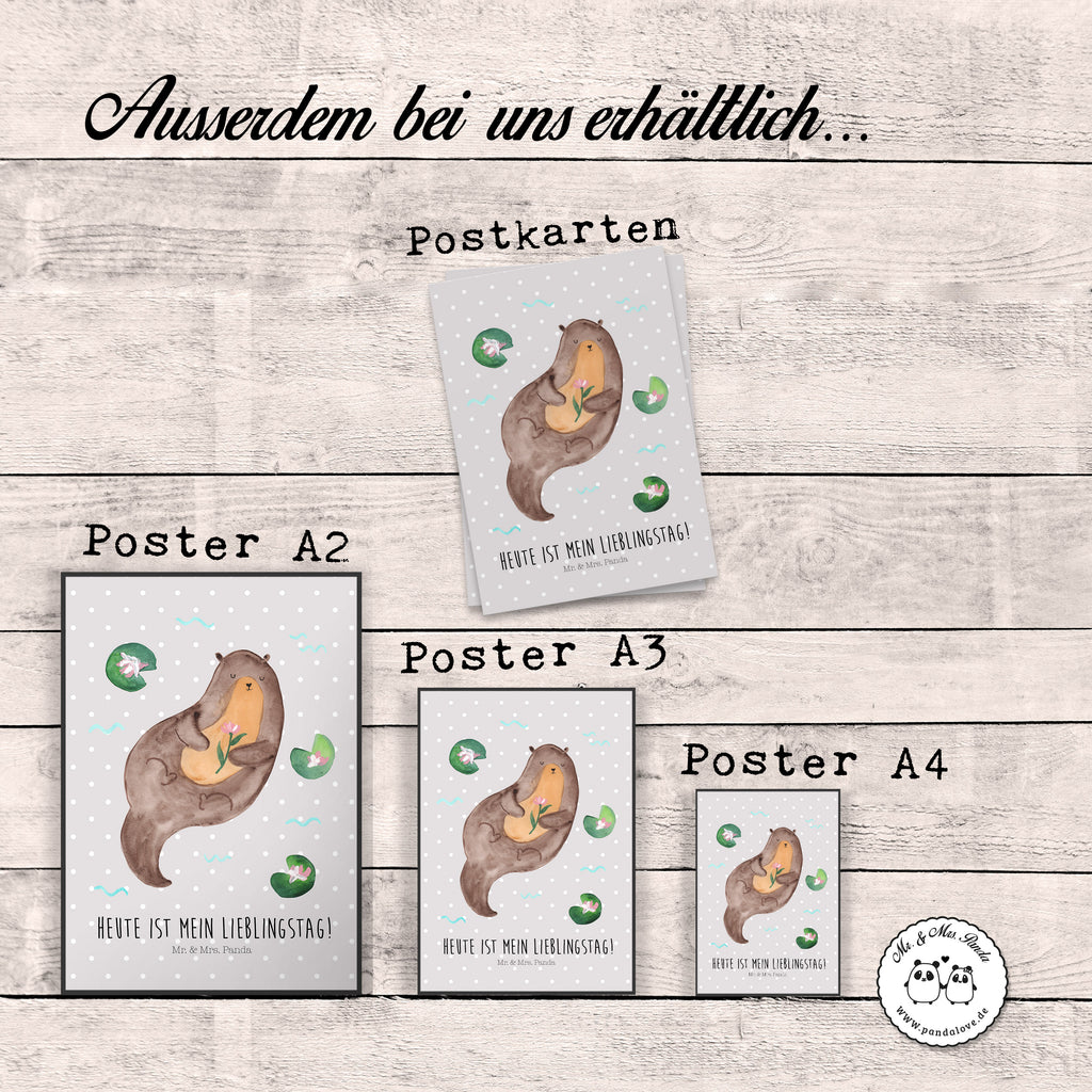 Poster Otter mit Seerose Poster, Wandposter, Bild, Wanddeko, Küchenposter, Kinderposter, Wanddeko Bild, Raumdekoration, Wanddekoration, Handgemaltes Poster, Mr. & Mrs. Panda Poster, Designposter, Kunstdruck, Posterdruck, Otter, Fischotter, Seeotter, Otter Seeotter See Otter