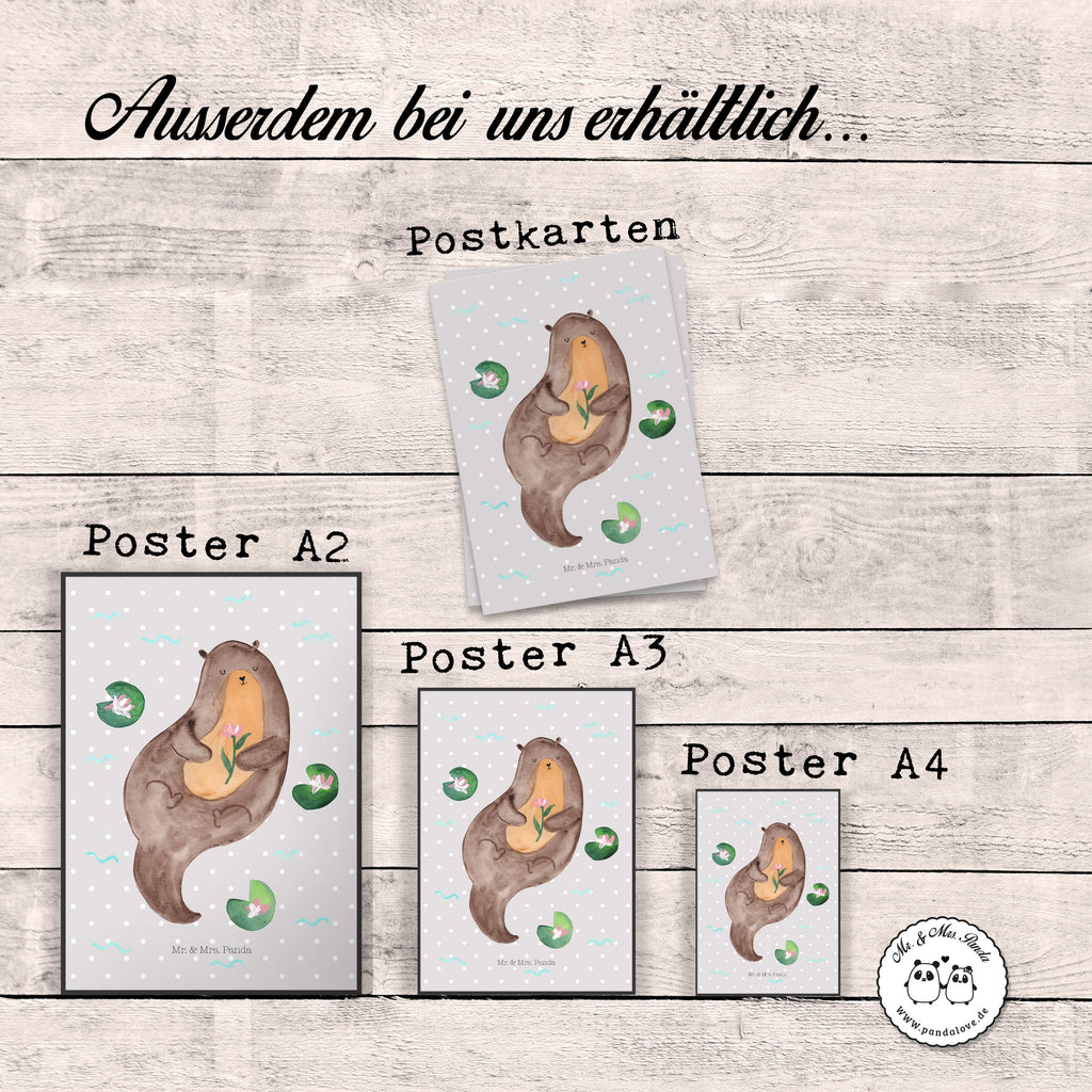 Poster Otter mit Seerose Poster, Wandposter, Bild, Wanddeko, Küchenposter, Kinderposter, Wanddeko Bild, Raumdekoration, Wanddekoration, Handgemaltes Poster, Mr. & Mrs. Panda Poster, Designposter, Kunstdruck, Posterdruck, Otter, Fischotter, Seeotter, Otter Seeotter See Otter