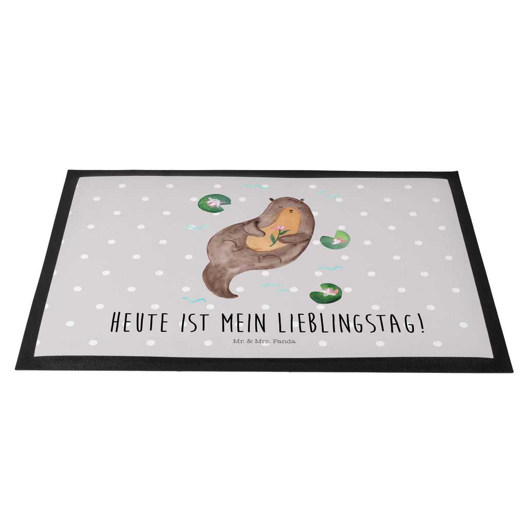 Fußmatte Otter mit Seerose Türvorleger, Schmutzmatte, Fußabtreter, Matte, Schmutzfänger, Fußabstreifer, Schmutzfangmatte, Türmatte, Motivfußmatte, Haustürmatte, Vorleger, Otter, Fischotter, Seeotter, Otter Seeotter See Otter