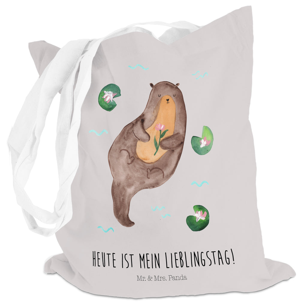 Tragetasche Otter mit Seerose Beuteltasche, Beutel, Einkaufstasche, Jutebeutel, Stoffbeutel, Otter, Fischotter, Seeotter, Otter Seeotter See Otter