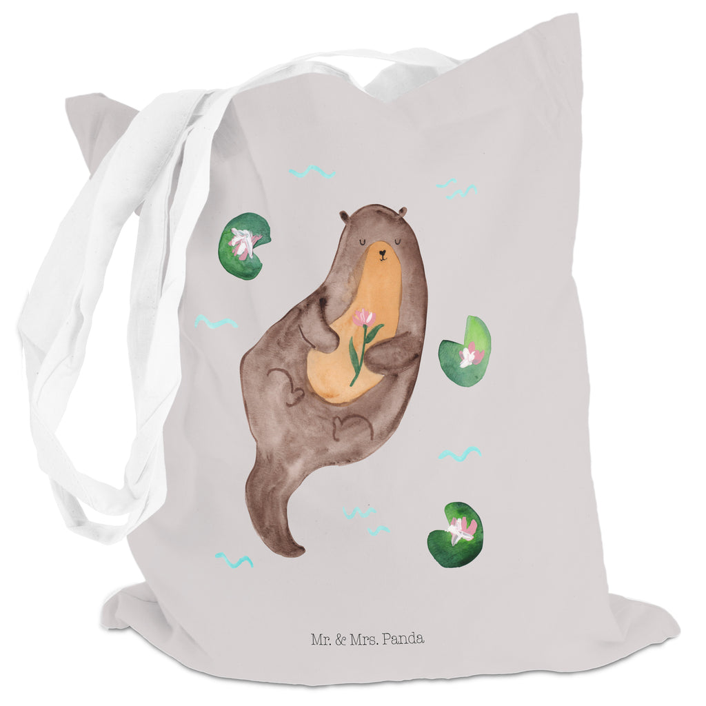 Tragetasche Otter mit Seerose Beuteltasche, Beutel, Einkaufstasche, Jutebeutel, Stoffbeutel, Otter, Fischotter, Seeotter, Otter Seeotter See Otter