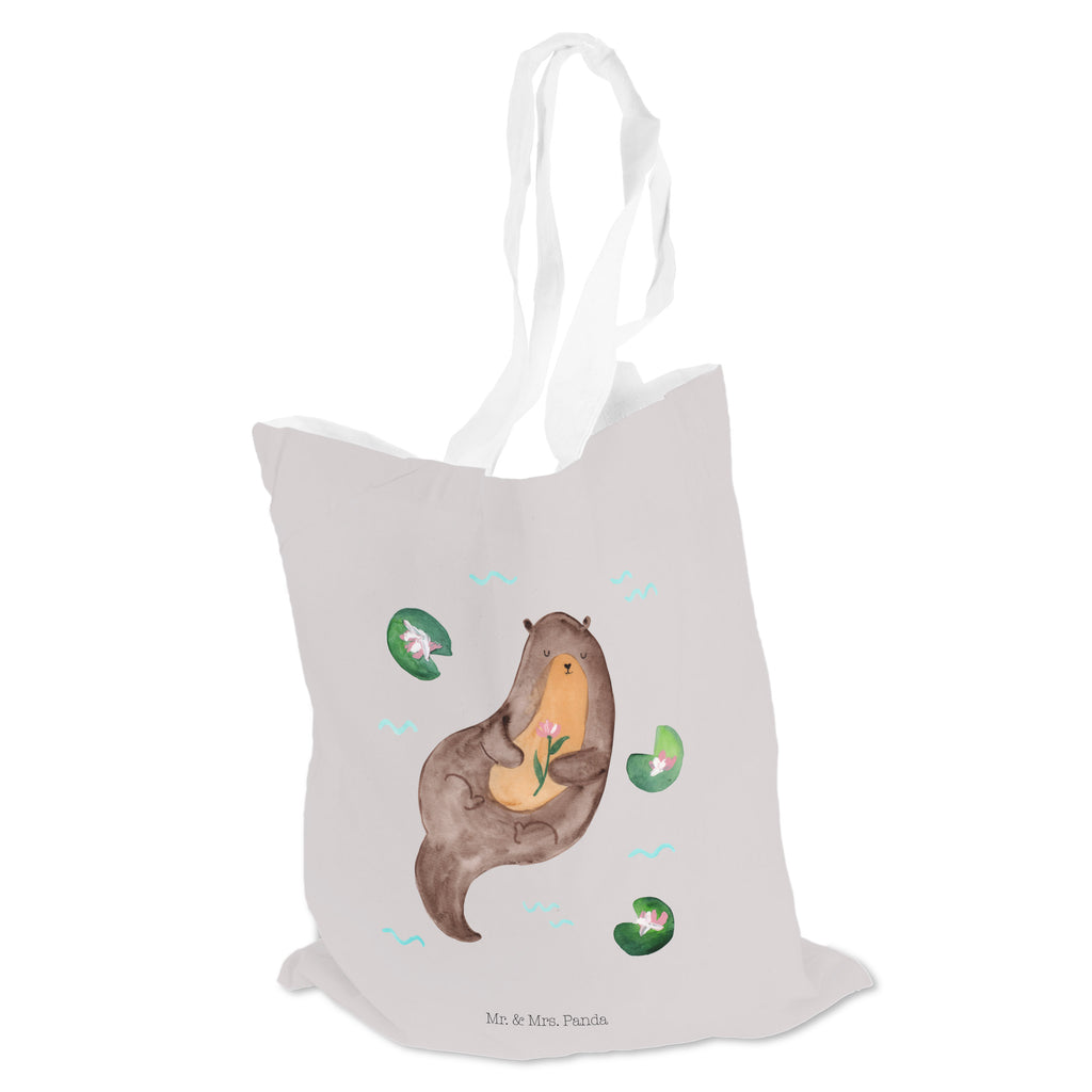 Tragetasche Otter mit Seerose Beuteltasche, Beutel, Einkaufstasche, Jutebeutel, Stoffbeutel, Otter, Fischotter, Seeotter, Otter Seeotter See Otter