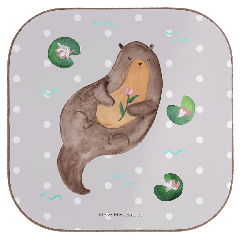 Quadratische Untersetzer Otter mit Seerose Bierdeckel, Glasuntersetzer, Untersetzer Gläser, Getränkeuntersetzer, Otter, Fischotter, Seeotter, Otter Seeotter See Otter