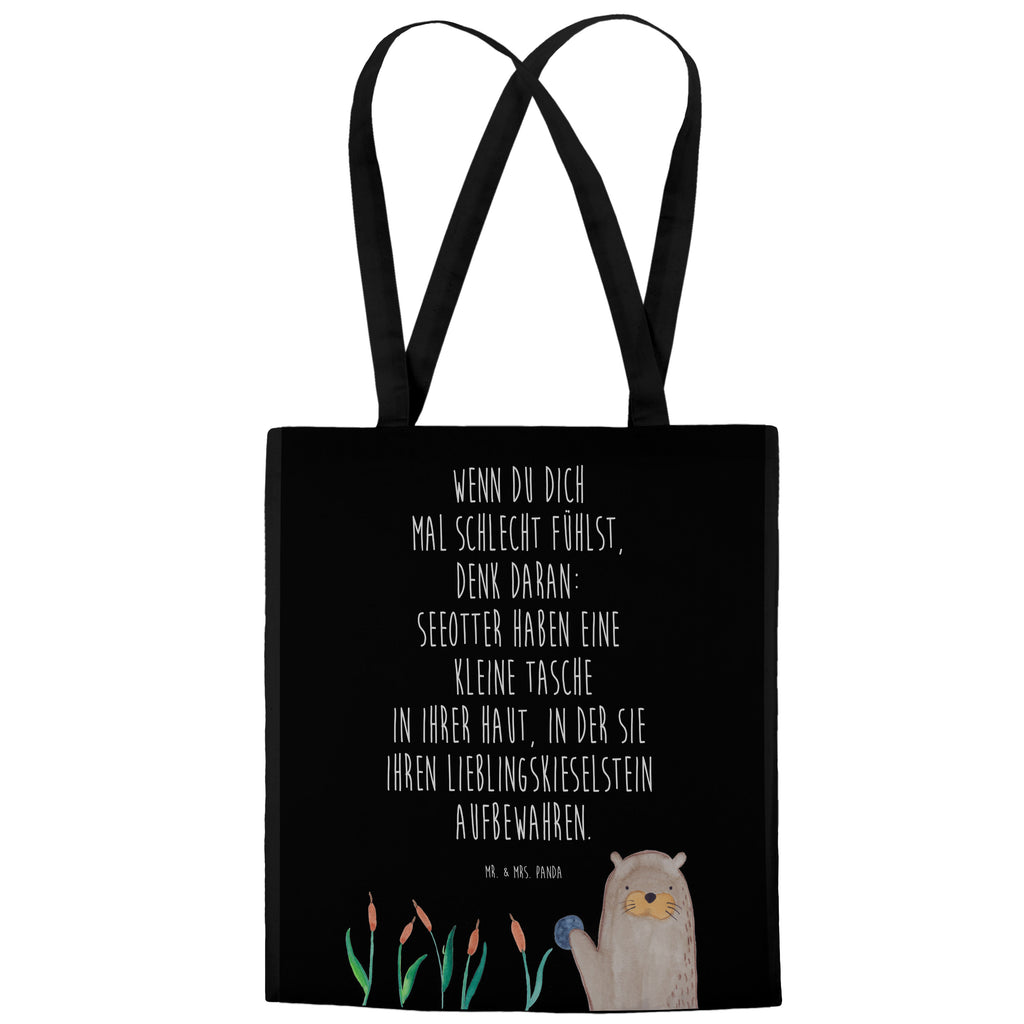 Tragetasche Otter mit Stein Beuteltasche, Beutel, Einkaufstasche, Jutebeutel, Stoffbeutel, Otter, Fischotter, Seeotter, Otter Seeotter See Otter