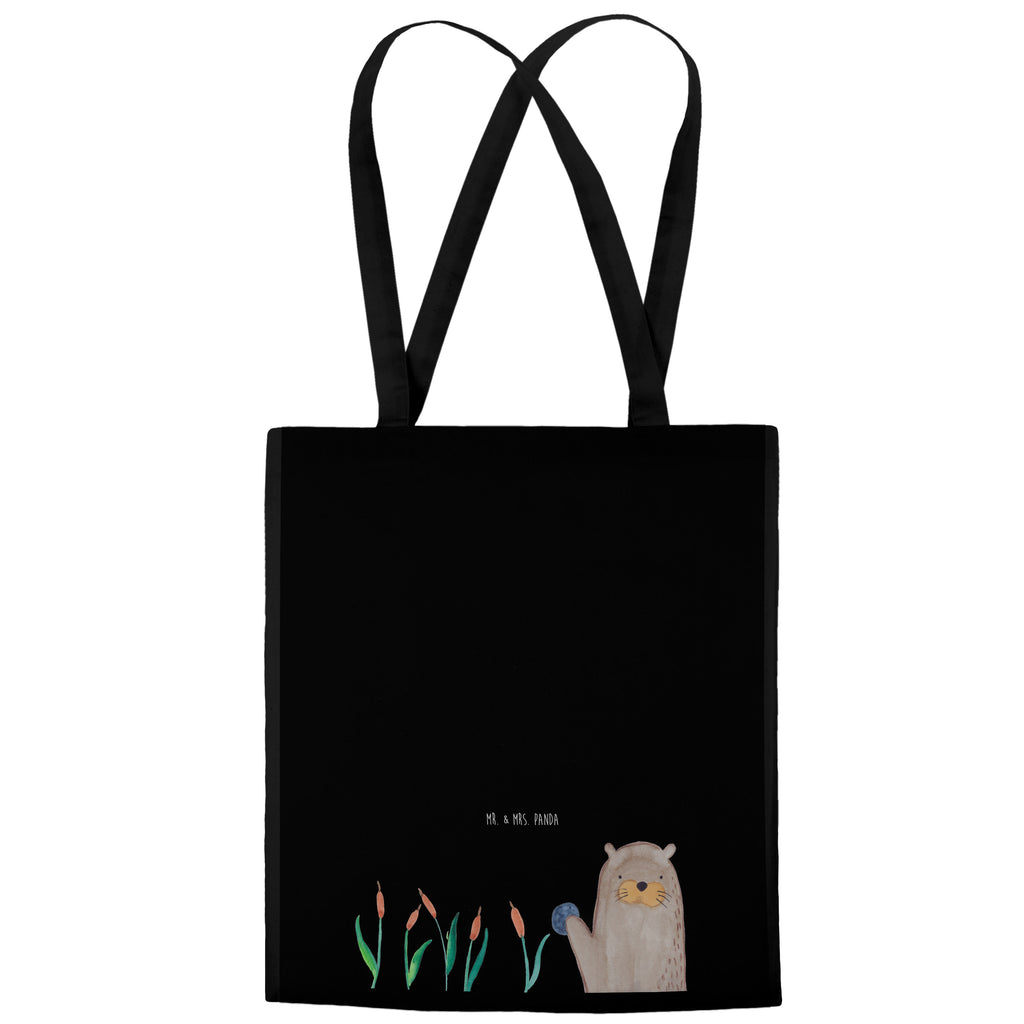 Tragetasche Otter mit Stein Beuteltasche, Beutel, Einkaufstasche, Jutebeutel, Stoffbeutel, Otter, Fischotter, Seeotter, Otter Seeotter See Otter